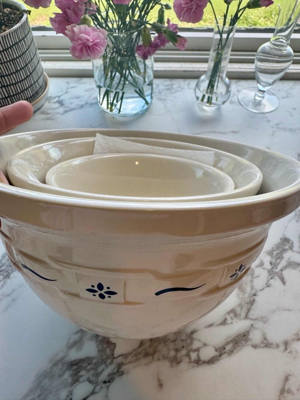 Longaberger Pottery Woven Traditions Blue Mixing Bow